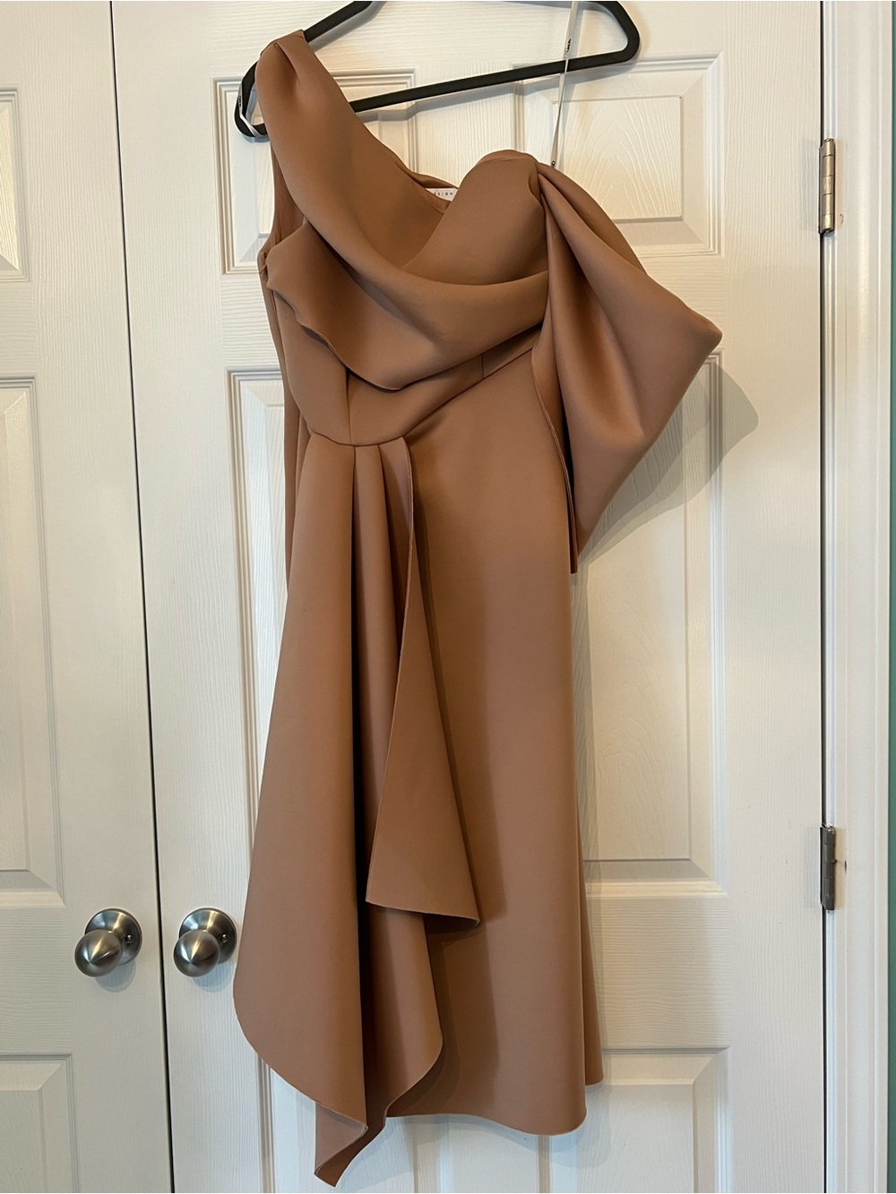 ASOS One-Shoulder Draped Taupe-Brown Cocktail Dress